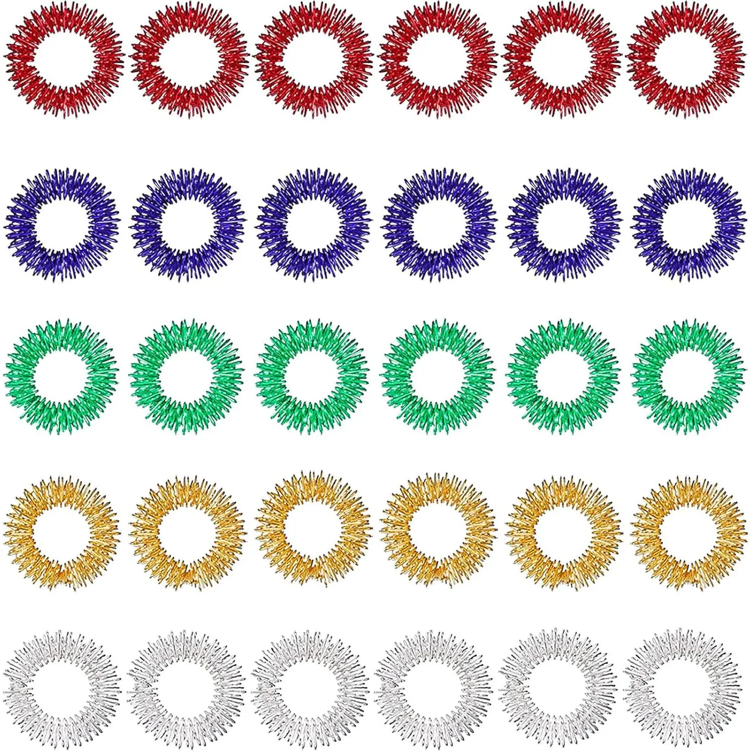 30 Pack Acupressure Rings - Spiky Sensory Fidget Rings for Stress Relief, Finger Massager for Teens and Adults