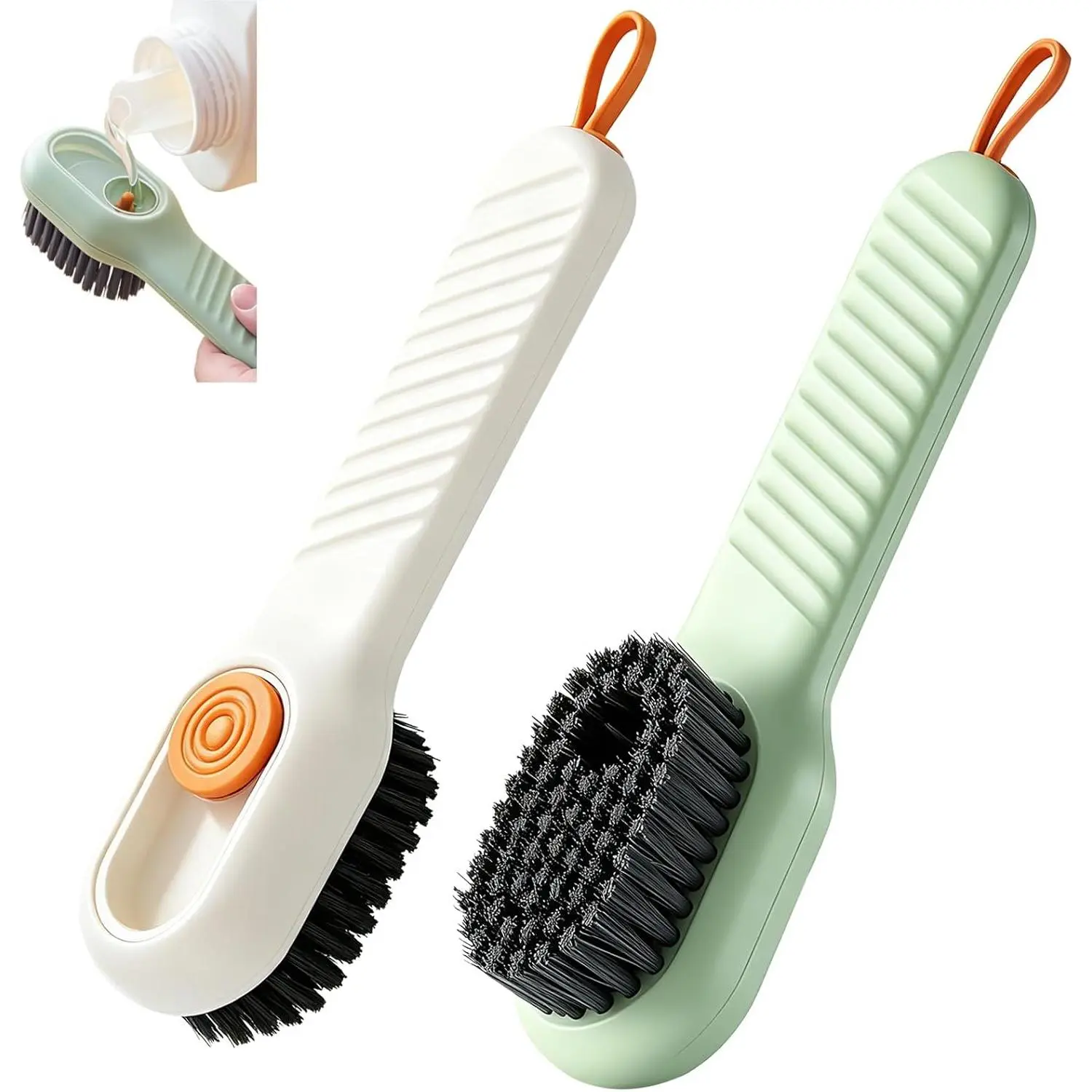 2Pack Multifunctional Laundry Brushes, Cleaning Brush with Soap Dispenser,Shoe Brushes for Cleaning (Green and White)