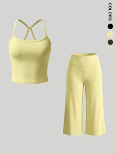 Women's Sporty Fitted Tank Top & High-Waist Wide-Leg Pants Set, Sportswear Set, Breathable Yoga Wear, Casual Home, All-Season Comfort
