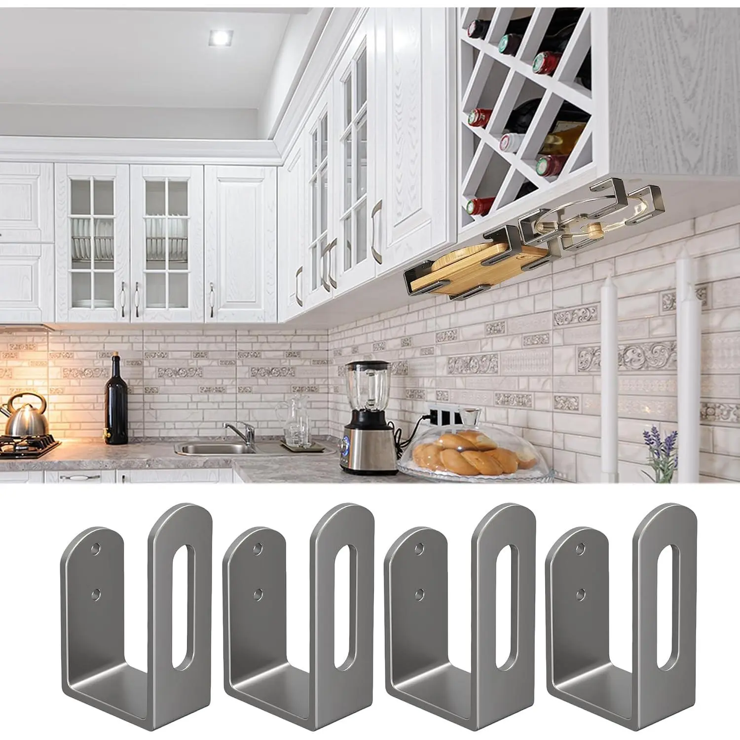 Board Holder - 4 count Under Cabinet  Board Holder Pot  Rack Storage Stainless Steel Under Shelf Counter Chopping Board(Grey)