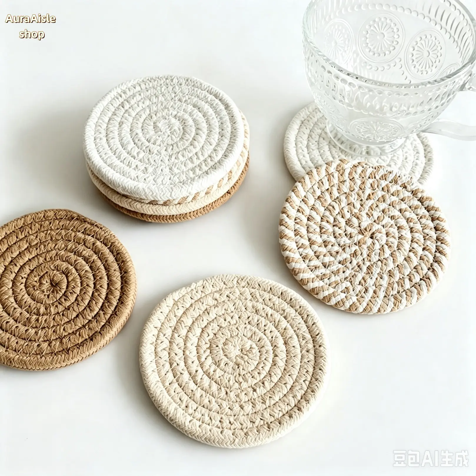 Round Woven Coaster Set, Heat Resistant Absorbent Drink Coasters, Non Slip Tabletop Protector, Ideal For Mugs, Glass Cups, Coffee Table, Kitchen Countertop, Farmhouse Home Decor, Practical Housewarming Gift Ideas