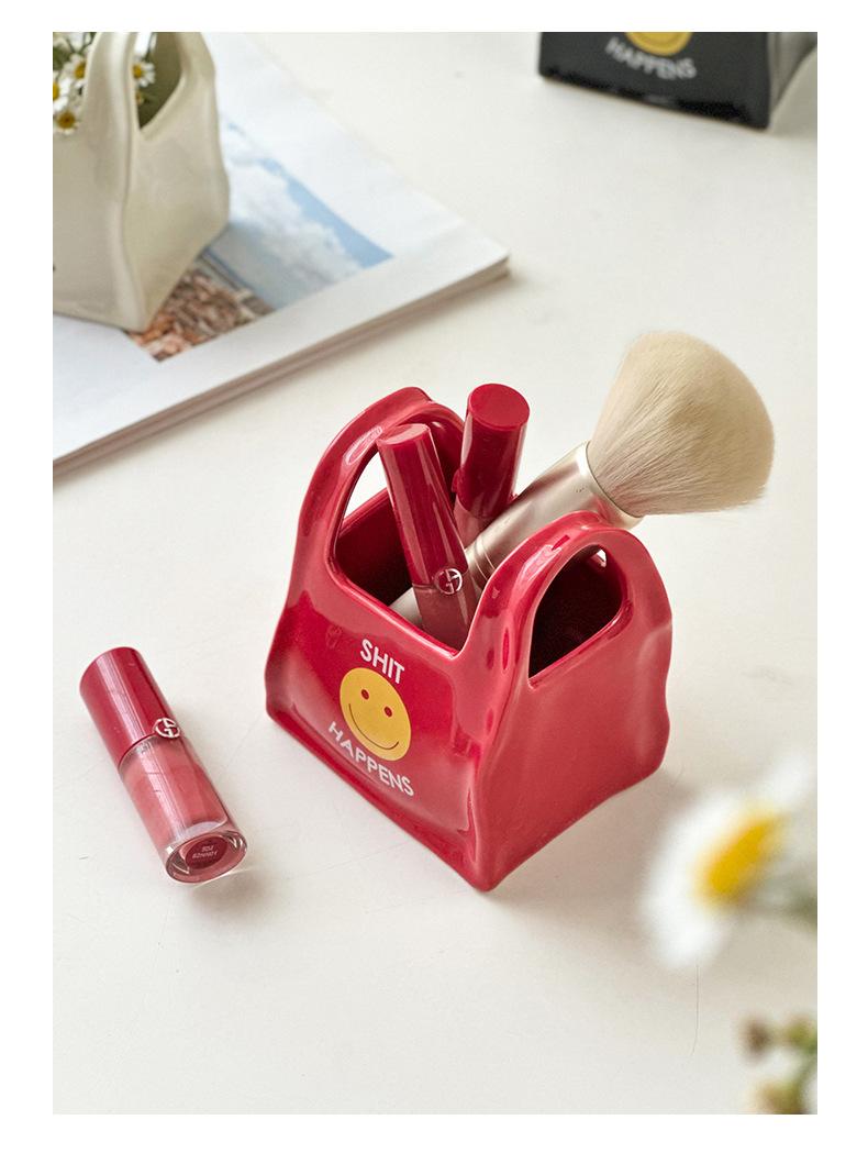 Unique handcrafted bag, creative ceramic pen holder for desktop, stationery storage box, small decorative makeup pen holder