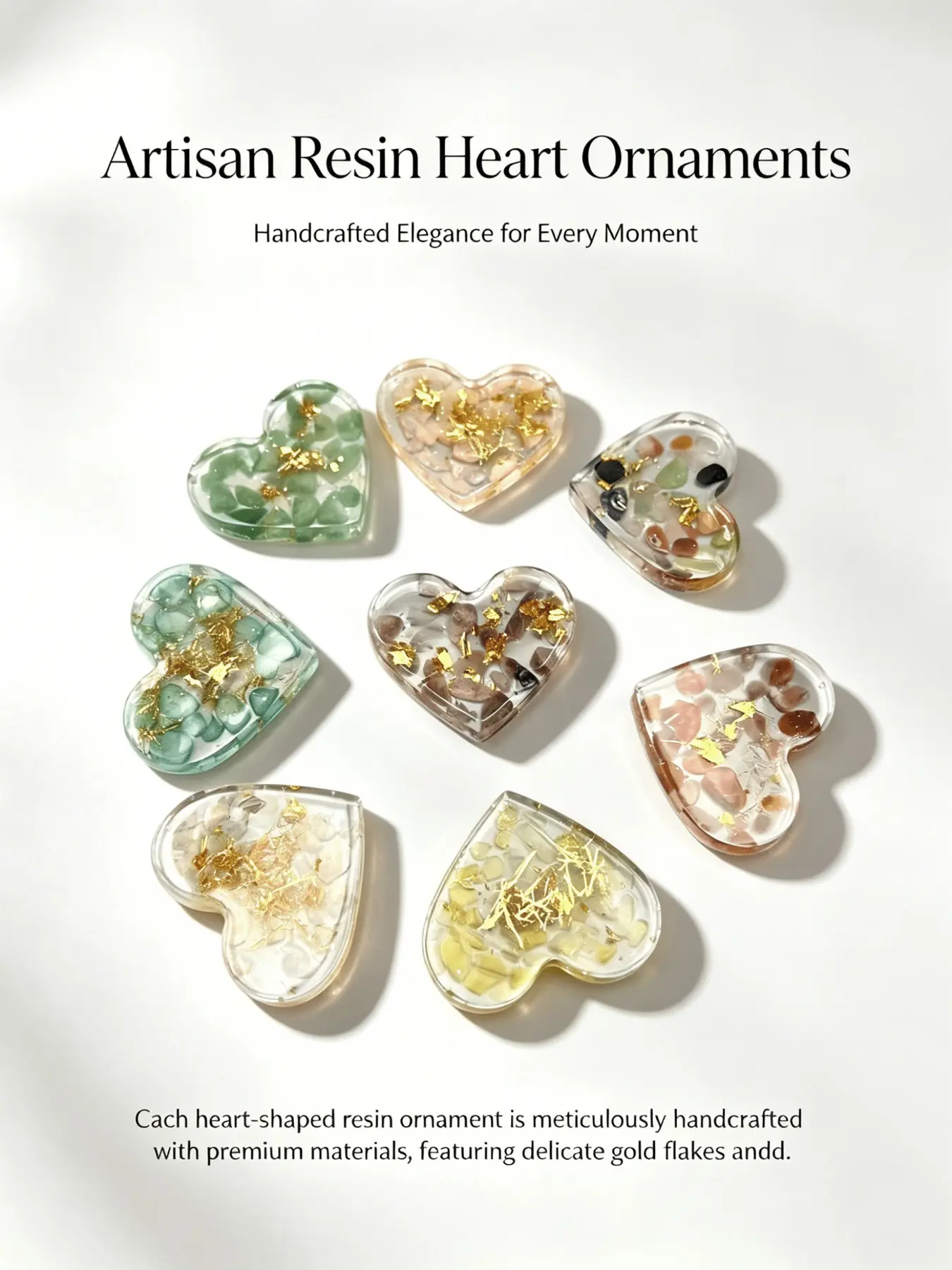 7 colors of exquisite natural crystal crushed stone heart ornaments with resin heart bases, can be used as home accessories and souvenirs, Crystal Decorative Ornaments