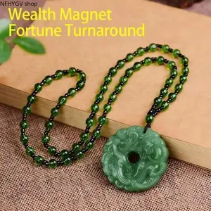 Neck Accessory Pendant Necklace, Unisex Lightweight Hand-Carved Green Jade Pixiu Dragon With Durable Chain, Lucky Wealth Protection Amulet Jewelry For Outdoor Sports, Birthday, Festival And Housewarming Gift Occasions