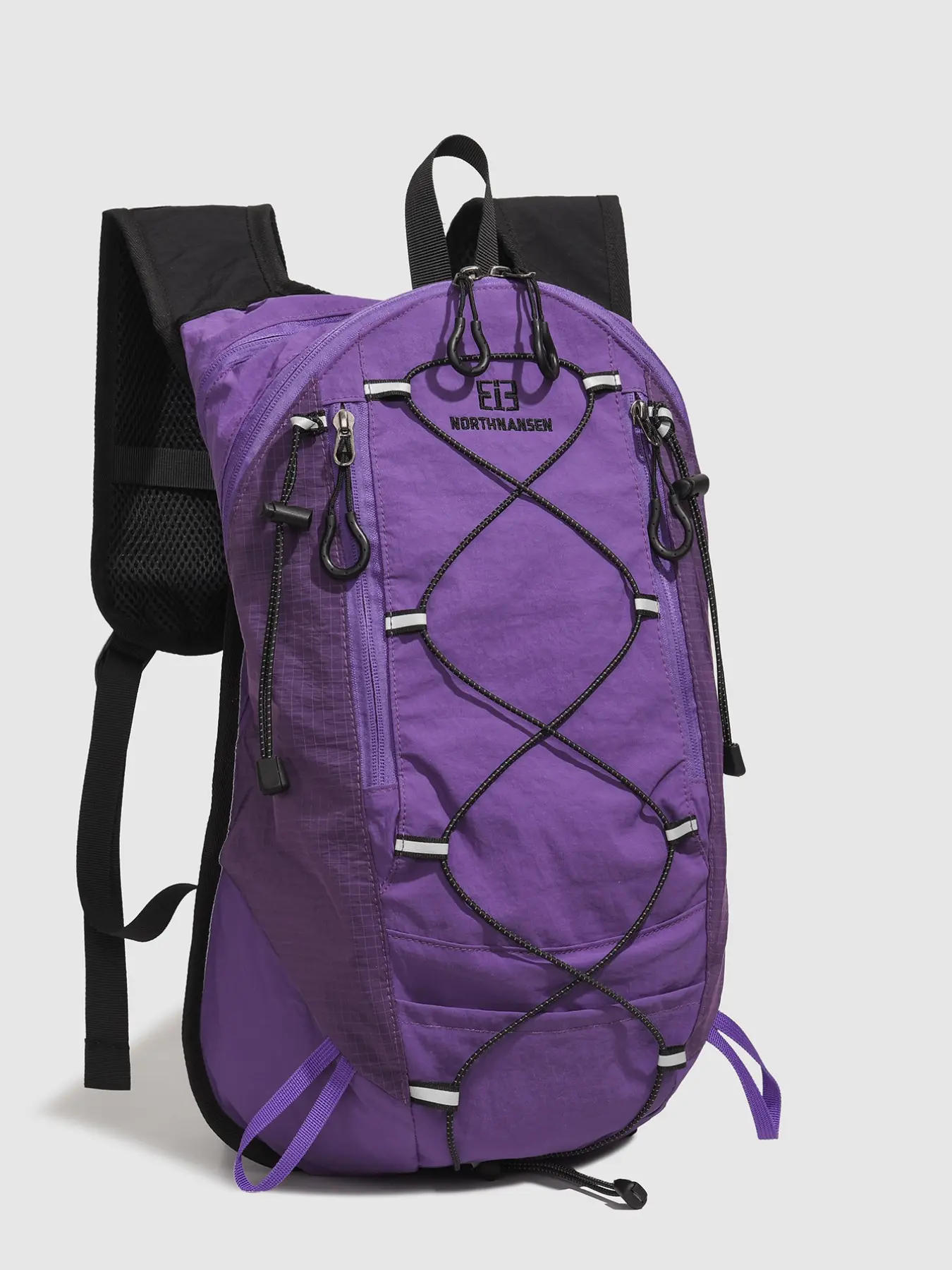 Functional Elastic Rope Sports Backpack, Lightweight Hiking Commuter Backpack, Multi-Zip Compartment, Reflective Strips, Breathable Mesh Back