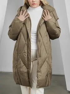 Plus Size Women's Plain Long Sleeve Down Jacket, Casual Simple Daily Wear, Warm Winter Coat, Fashionable Outerwear for Ladies