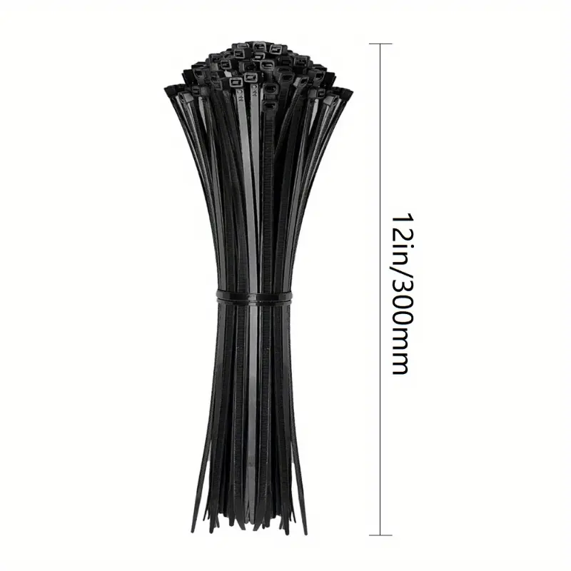 100pcs Heavy Duty Self-Locking Cable Zip Ties - 12+8+6+4 Inch Black Ties with High Tensile Strength for Indoor and Outdoor Use