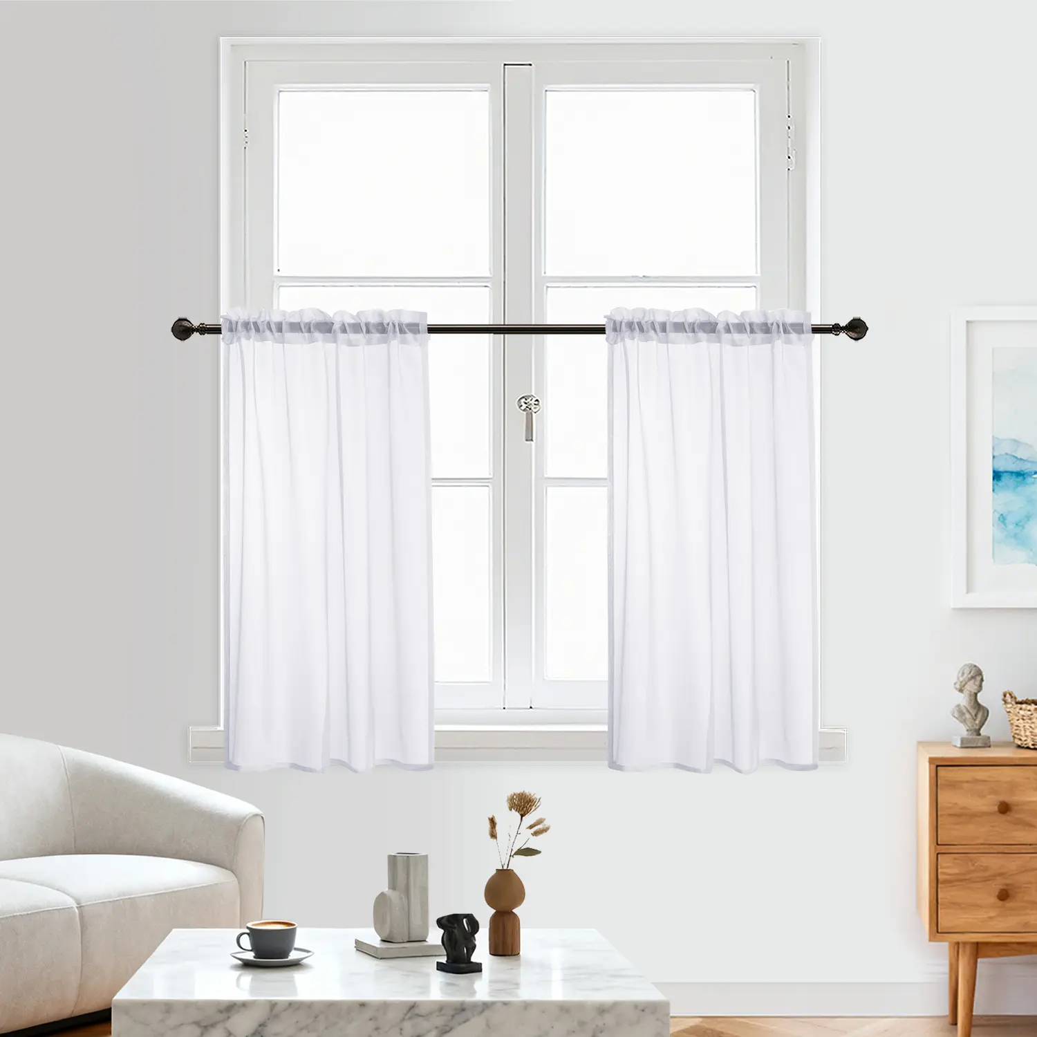 Sheer Fabric Tier Curtains 2-Pack (2 Piece Set), Lightweight Simple Look, Rod Pocket Design, Small Window Decor for Kitchen/Bath