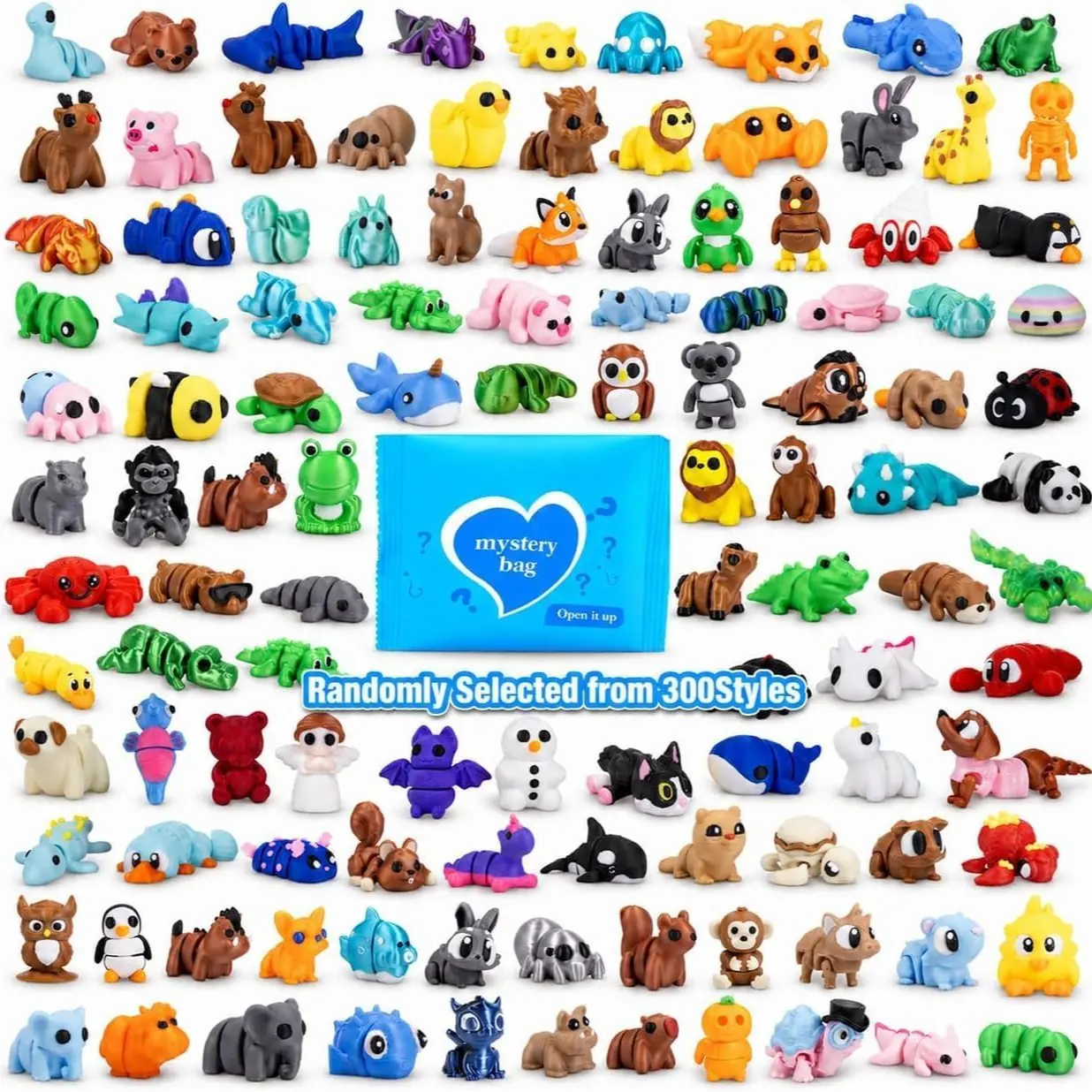 30/58pcs 3D Printed Animal Blind Bags, 300 Styles Mystery Mini Animal Figurines, Party Gifts, Flexible Joint Desktop Decor, Classroom Awards