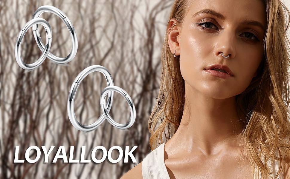 LOYALLOOK 8counts G23 Titanium Hinged Clicker Segment Nose Rings Hoop Septum Nose Lip Ring Hoop for Women Men Helix Cartilage Daith Tragus Sleeper Earrings Body Piercing Improved 16G Jewelry