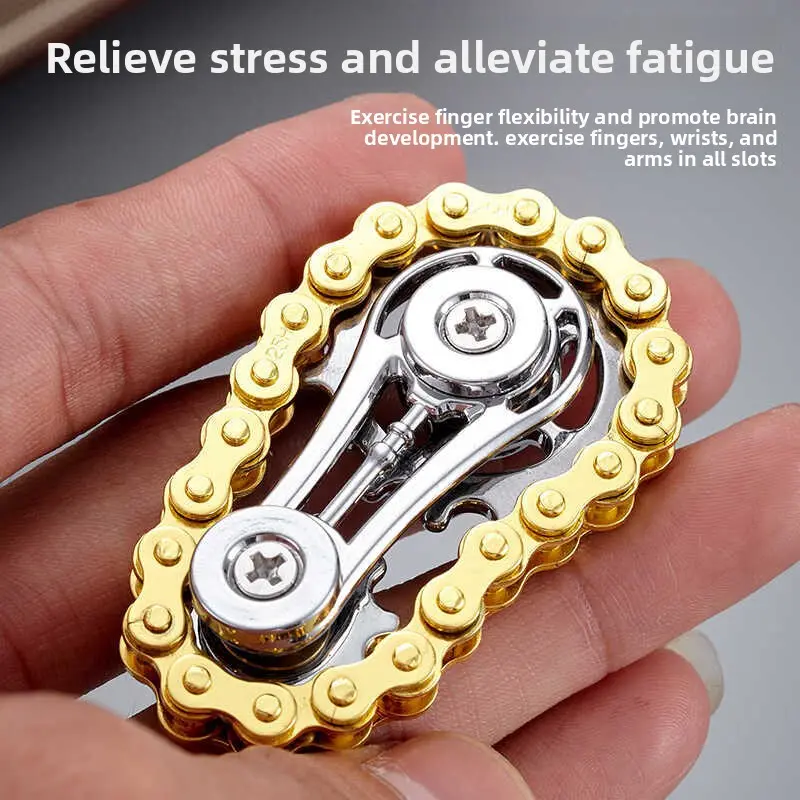 Colorful all-metal wheel gear chain fidget spinner, adult stress-relief gadget, finger spinner toy