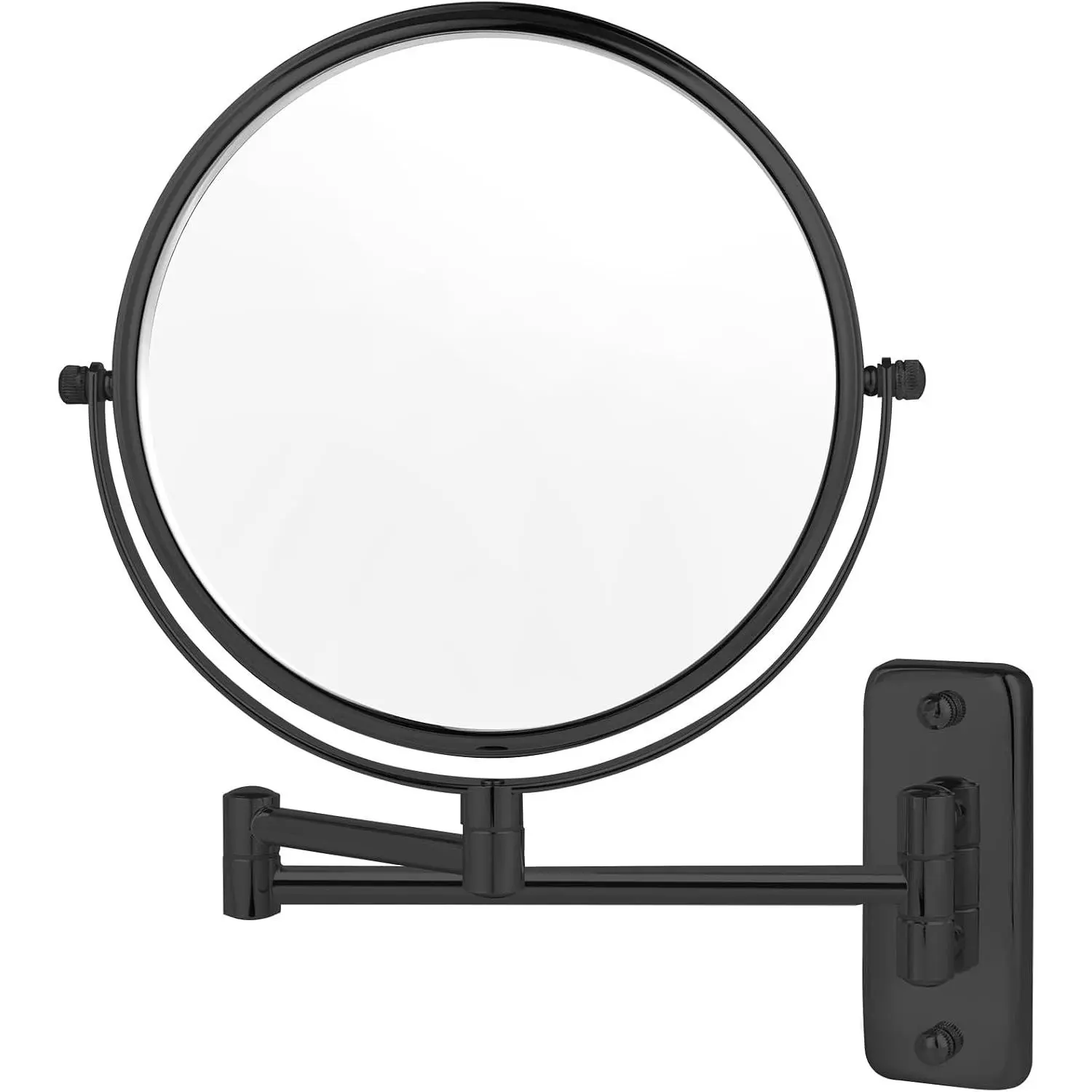 8” Wall Mounted Makeup Mirror with10X Magnification, Double Sided Shaving Mirror Wall Mount for Bathroom, 360° Swivel Extendable Vanity Mirror with Adjustable Arm for Daily Use, Matte Black（No Light）