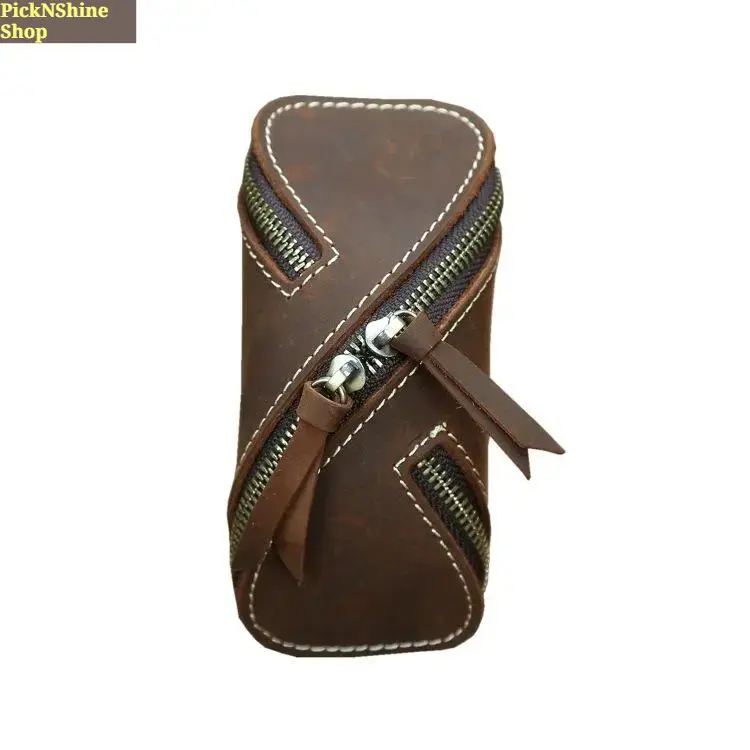 Unisex Vintage Crazy Horse Synthetic Leather Keychain Wallet - Compact Zippered Pouch with Key Ring Organizer, Worn-In Retro Design for Keys, Coins, Cards & Everyday Carry