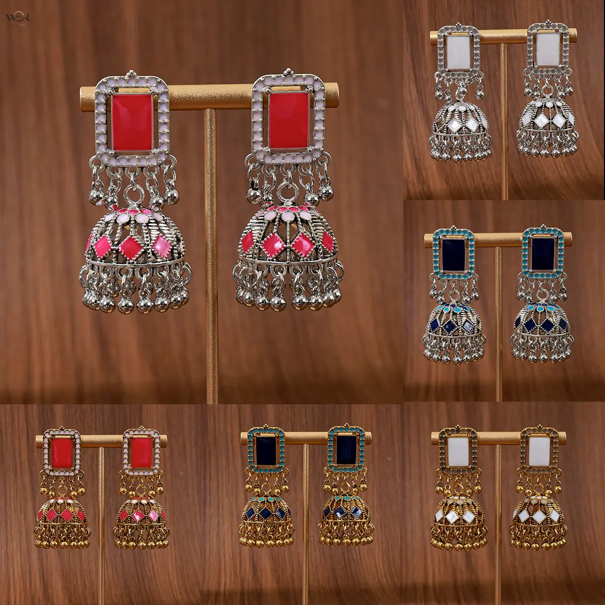 Women's Gold-Tone Pink Bell Shape Gold Jhumka Earrings Set, Traditional Indian Style with Square Stones & Pearl Accents, 5.5cm Lightweight Hook Costume Jewelry for Festival, Wedding, Daily Wear Gift