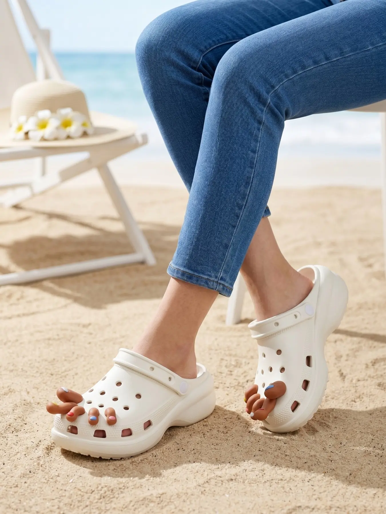 Creative Toe Holes Shoes, Thick Sole Height Increase Anti-Slip Two-Way Slippers, Funny Design Daily Commute Vacation Outdoor Women's Shoes, Platform Slippers, Non Slip Slippers, EVA Slippers, Height Increasing Slippers