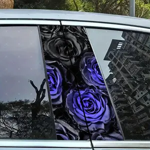 2pc Blue Rose Creative Vinyl Stickers, Car B Column Protection, Easy Peel Off, Sunproof Waterproof Scratch Resistant, All Models