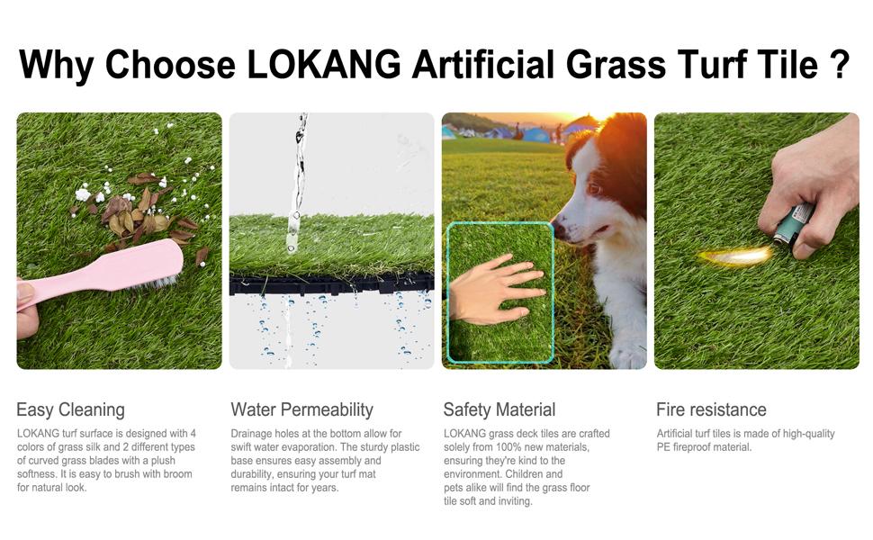 Artificial Grass Turf Tile 12"x12" Synthetic Turf Grass Self-Draining Interlocking Deck Tiles Fake Grass for Balcony & Indoor & Pet Areas (8-Pack)