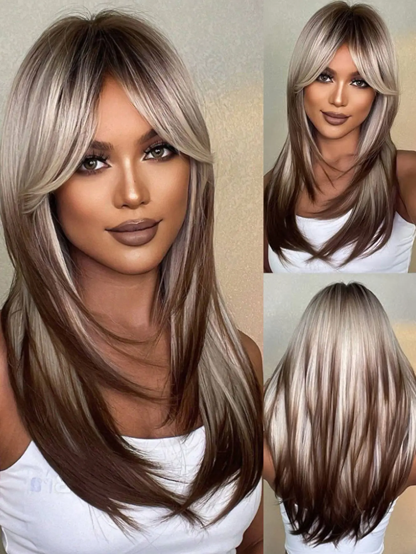 Blonde Synthetic Wigs Long Straight Hair With Bangs For Women Daily Cosplay Use Natural Layered Heat Resistant Wigs Halloween Wig