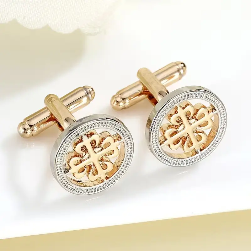 Vintage Alloy Enamel Cutout Pattern Cufflinks, Elegant Men's Dandy French Formal Accessories, Suitable for Business, Groom, Wedding, Banquet