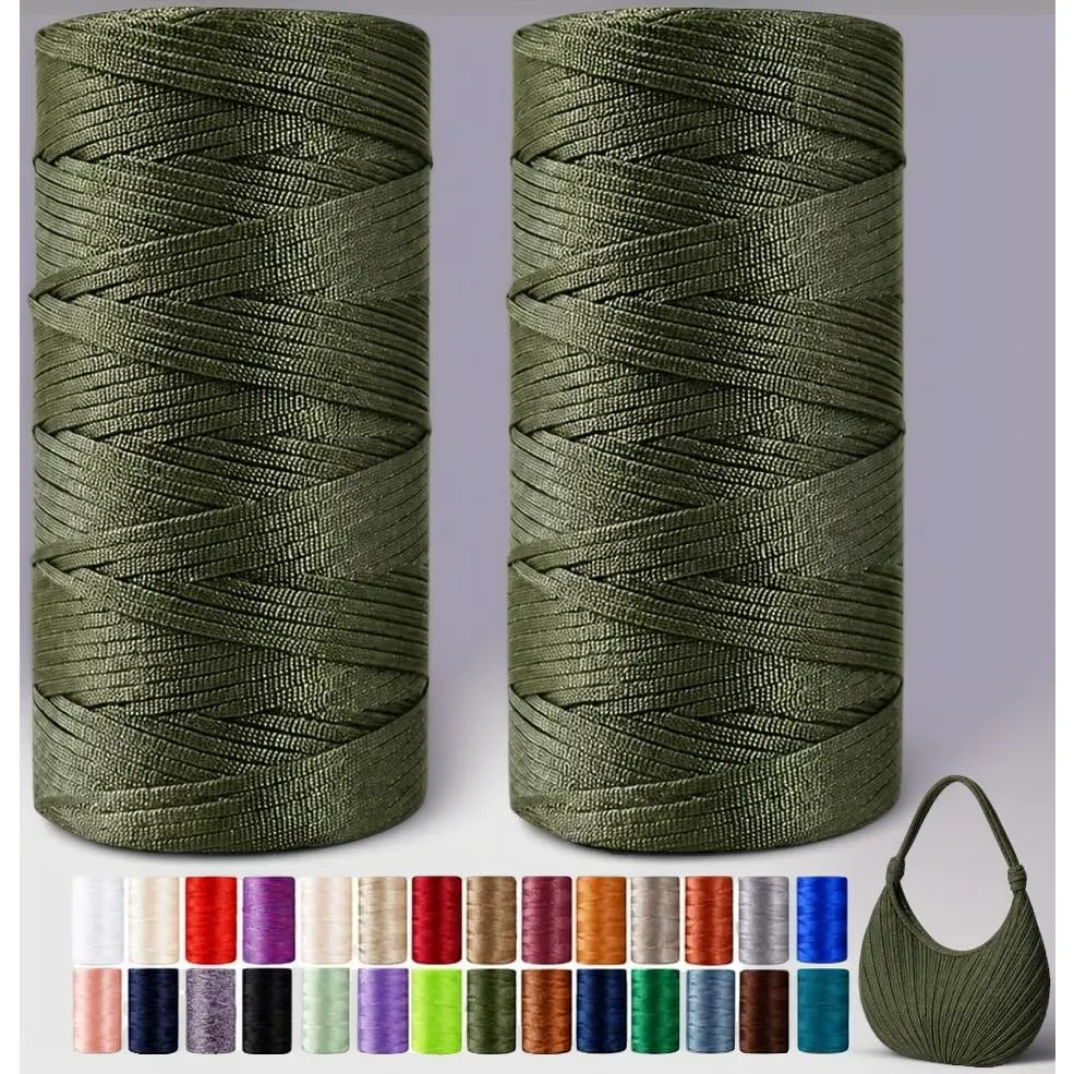 3mm Polyester Macrame Cord - 540yds (2x270yd) Flat Ribbon Crochet Yarn, Crafting Yarn for Adult Beginners' Knitting, DIY Handbag Projects