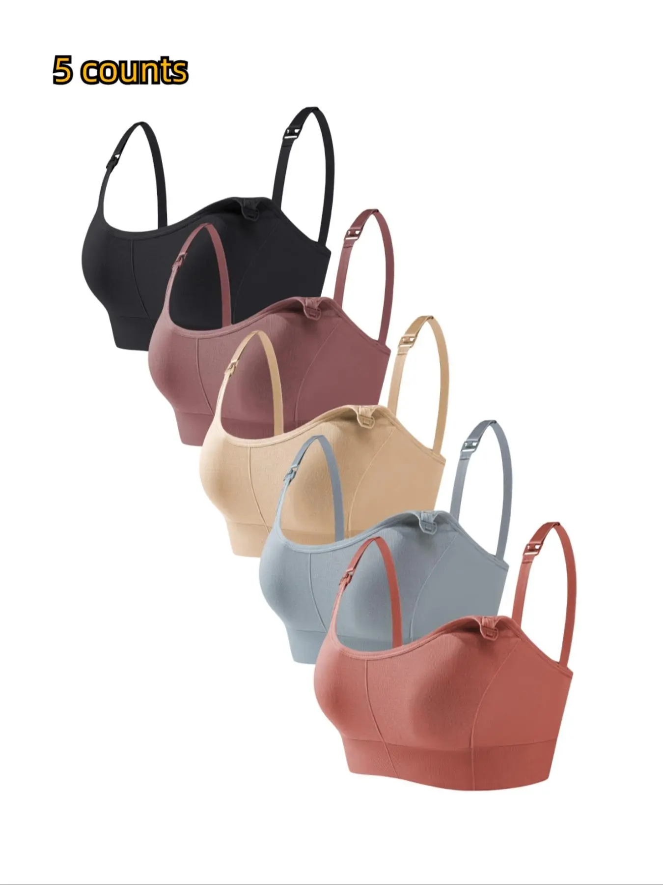 5pcs/7pcs Seamless Nursing Bra Set, Maternity Underwear, Adjustable Straps, Comfortable Sleeveless Design, Ideal for Pregnant Women & Breastfeeding Moms, Pregnancy Maternity Bra, Maternity Bras For Breastfeeding