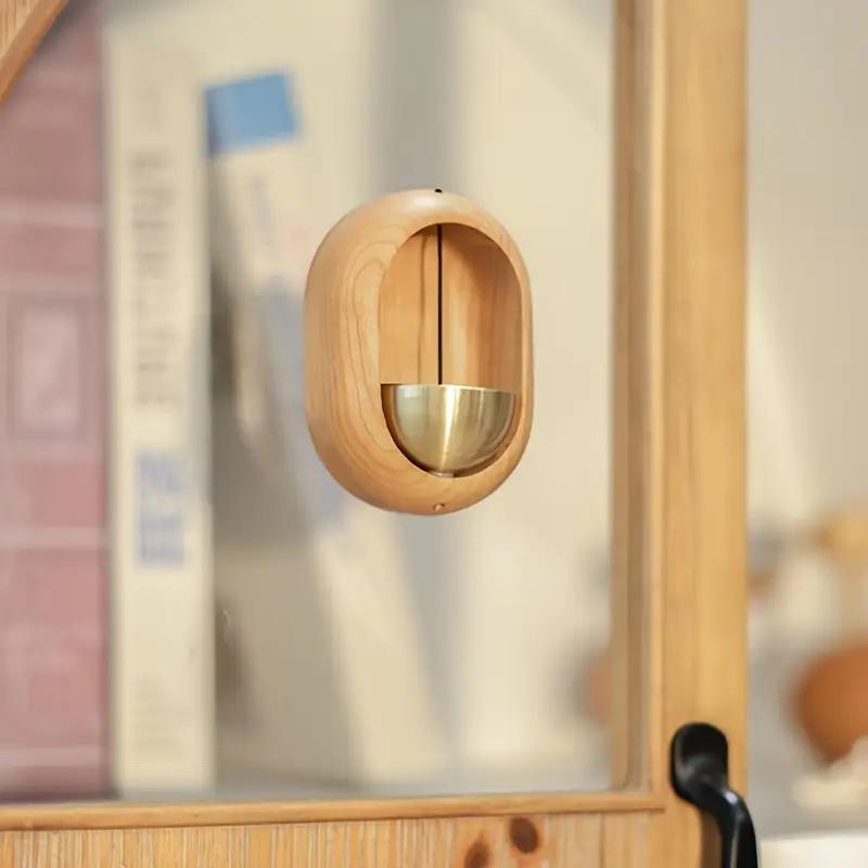 Vintage Wooden Japanese Bell, Traditional Charming Wooden Japanese Bell, Doorbell with Suction Cup, Door Hardware for Home Entrance Reminder and Decor