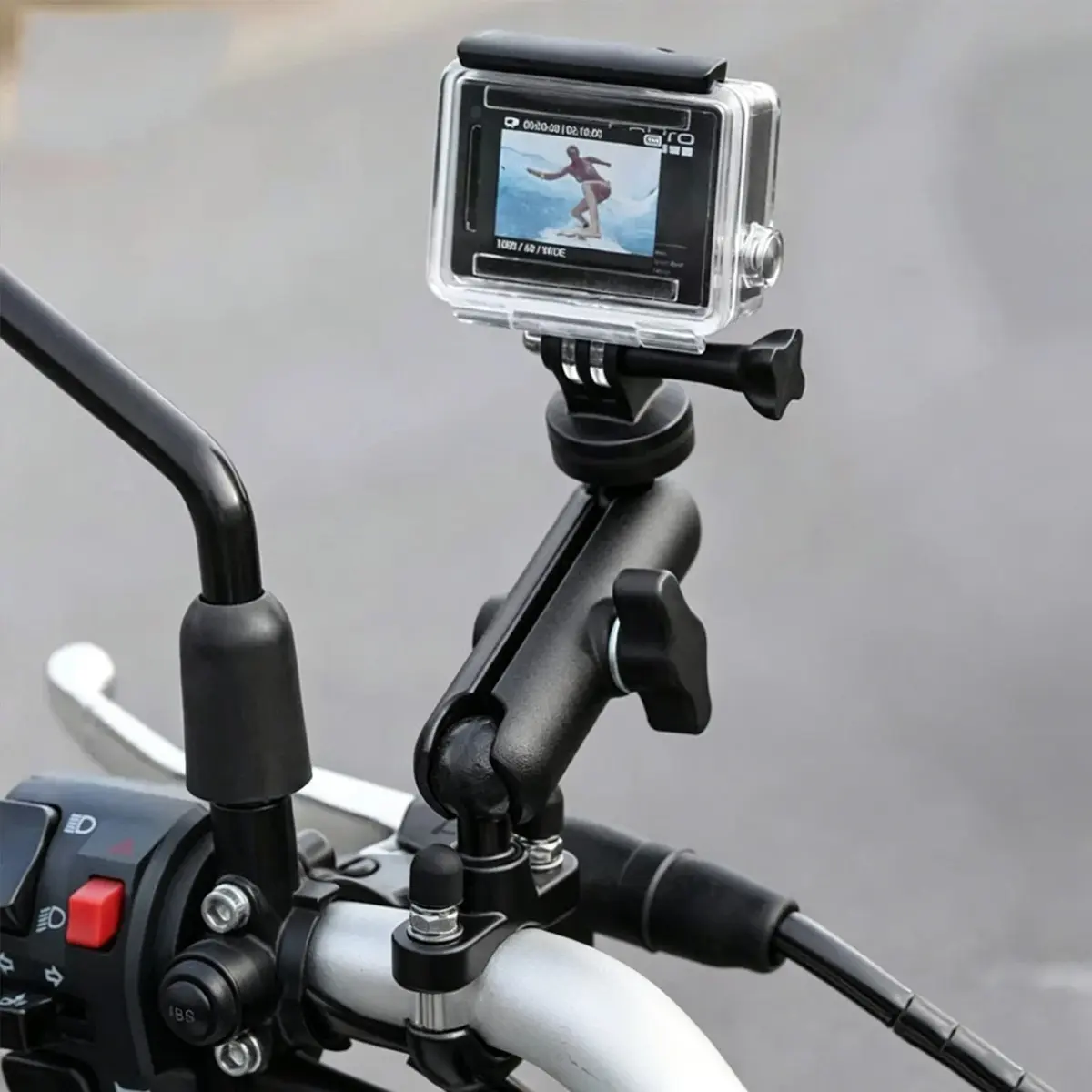 360° Adjustable Motorcycle Handlebar Action Camera Mount, Sports Camera Holder for Gopro, Ideal for Motorcycle Riding Video Recording, Motorcycle Accessory