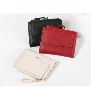 Women Litchi Grain Bifold Wallet, Minimalist Small Clutch Purse Multi Card Slots Cash Coin Holder Portable Daily Carry Hand Bag