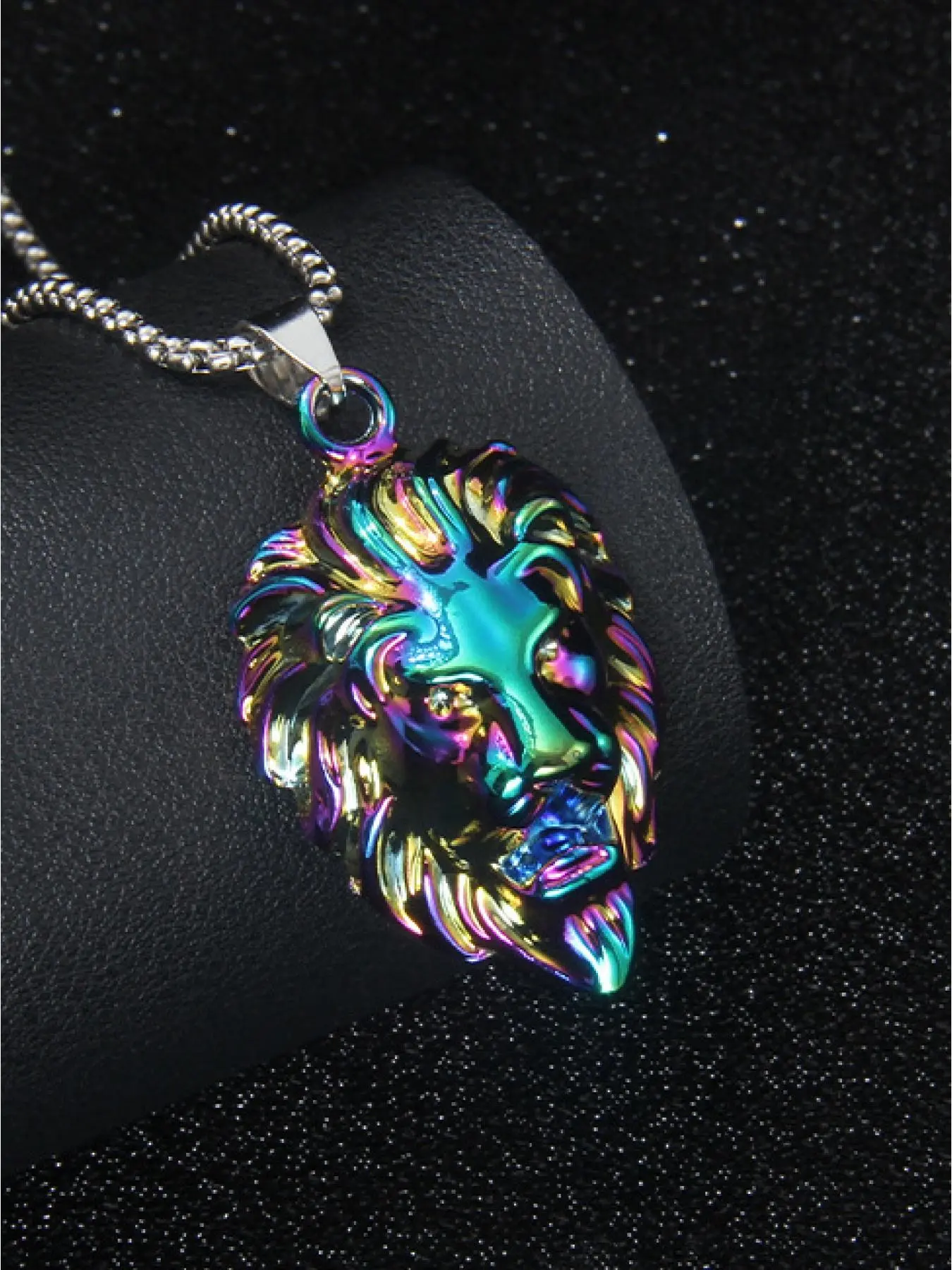 Silver Color Lion Head Pendant Necklace, 3D Lion Head with Metal Texture, Hip Hop Style Jewelry for Men, Daily and Streetwear