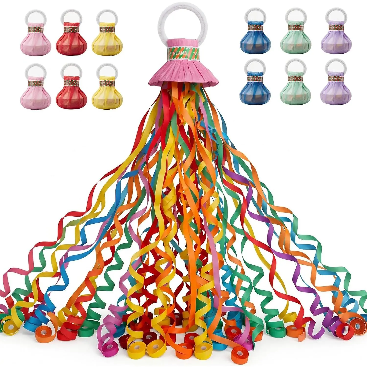12Pack Hand throw Streamer Poppers 6 Color Mix No Mess Confetti Poppers,Poppers No Mess Streamers Easy to for Celebrations Birthday and Festival