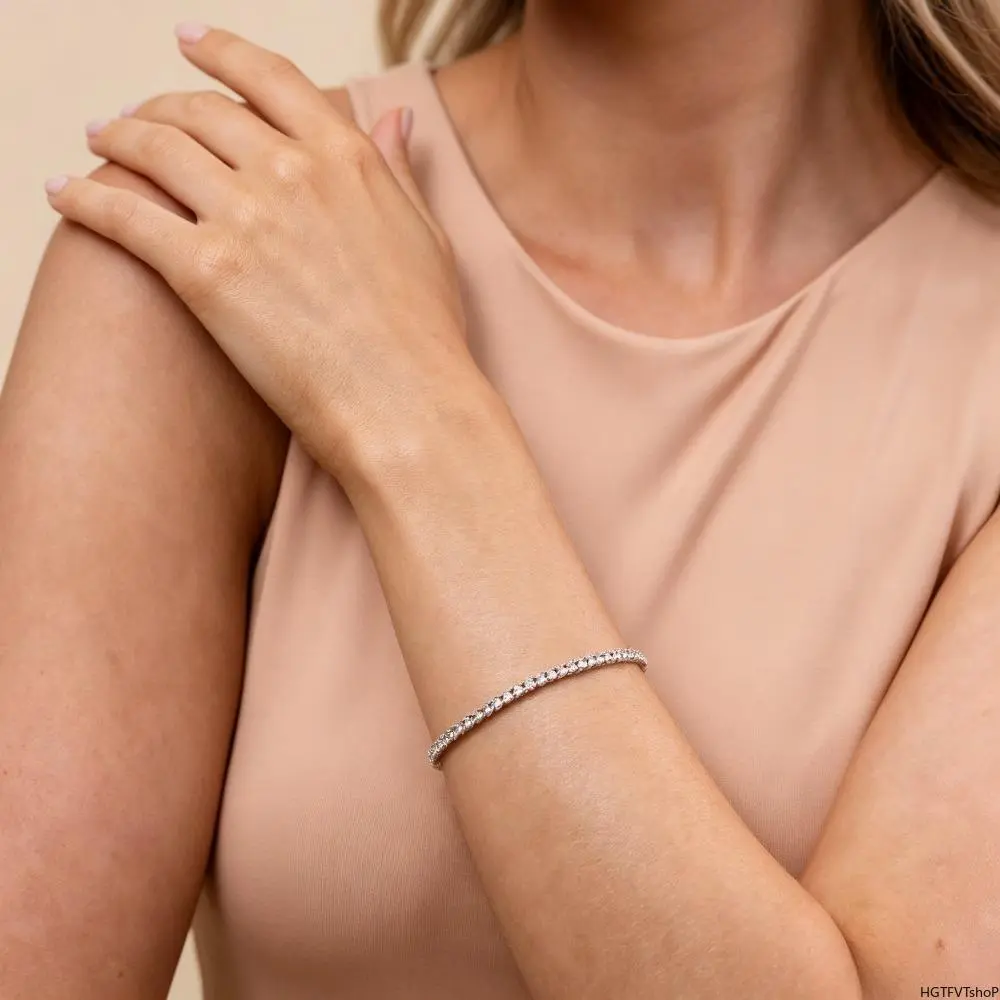 4.0mm Full Pave Diamond Tennis Bracelet for Women, Shiny Rhinestone Inlaid Stackable Wrist Jewelry, Adjustable Fit Classic Sparkly Accessory, Viral European American Trendy Jewelry for Daily Party Occasions, Bulk Wholesale Fashion Bracele