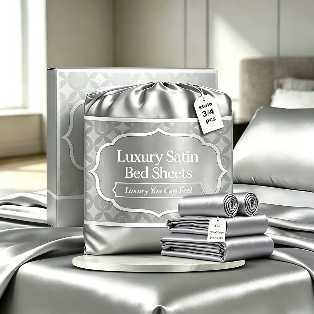 OS OMYSTYLE 3/4Pcs Ultra Smooth Satin Bedding Sheets, Cool Feeling Gentle On Skin, Breathable Anti-Wrinkle Easy Care, 14 Inch Deep Mattress Pocket, Fitted Sheet Flat Sheet Pillowcases, 2000TC, Home Hotel Wedding Bedding Kit, All Season