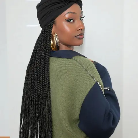 Women's 36-Inch Synthetic Fiber Wigs with Turban, Glueless Design for All-Season Daily Wear