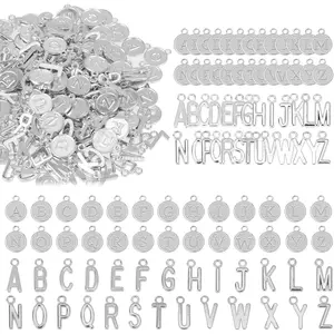 104 count Initial Charms for  Making,2Styles A-Z Letters Charm for Bracelet Making Metal Alphabet Charms Initial Letter Charm Bulk for DIY Necklace Earrings Bracelets  Findings