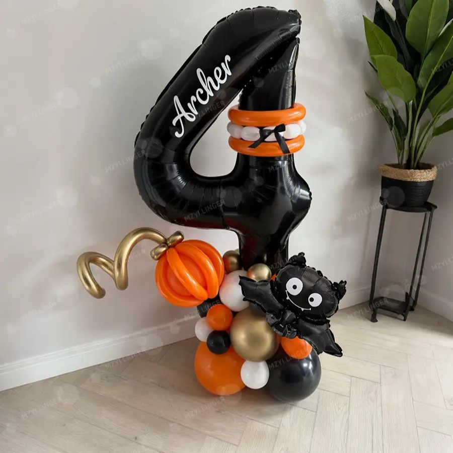 Number 0-9 Balloon Set DIY Pumpkin Balloons for Birthday Party Halloween Prank Party Decoration, Fun Festive Supplies