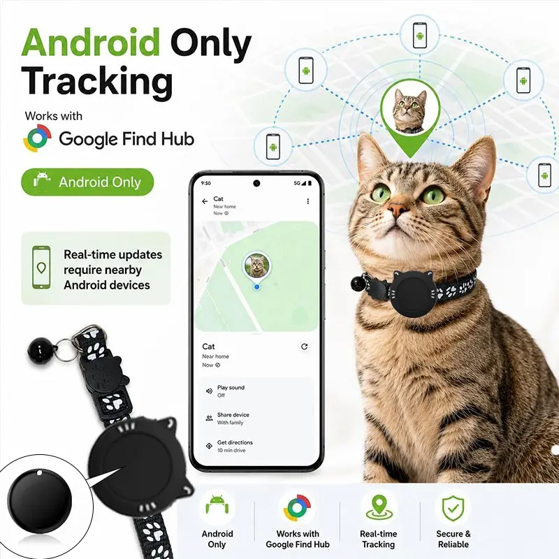 Pet Tracker,Android Air Tag，GPS Collar for Cats (Android Only) Smart tag,Anti-Loss Tracking Collar,Compatible with Google Find My,Advanced Tracking,Ideal Choice for Pet Safety，Suitable for small and large feline animals
