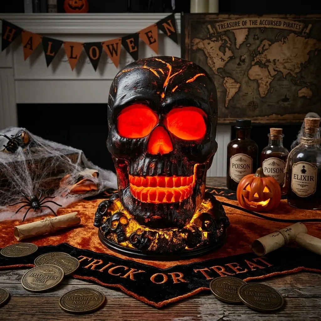 Gothic Desk Skull Ornament, Resin Craft Creative Skull, Lava Rock Skull Lamp, Halloween Decoration, Theme Event Decor, Mystical Atmosphere, Gothic Aesthetic