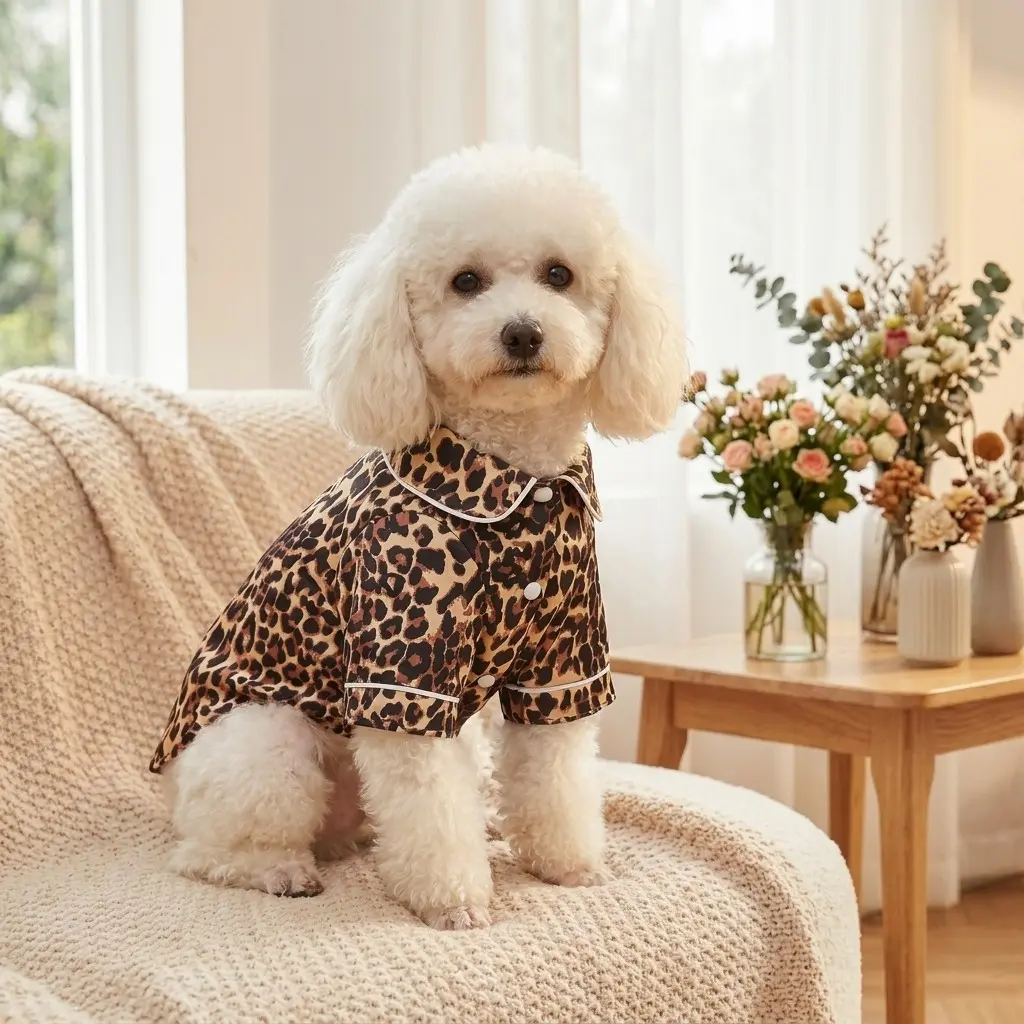 Cute Leopard Print Pet Dog Sleepwear, Non-Elastic Fabric, Small Breed Dogs & Cats, Casual Home Wear, Trendy Pet Clothing, Puppy Clothes
