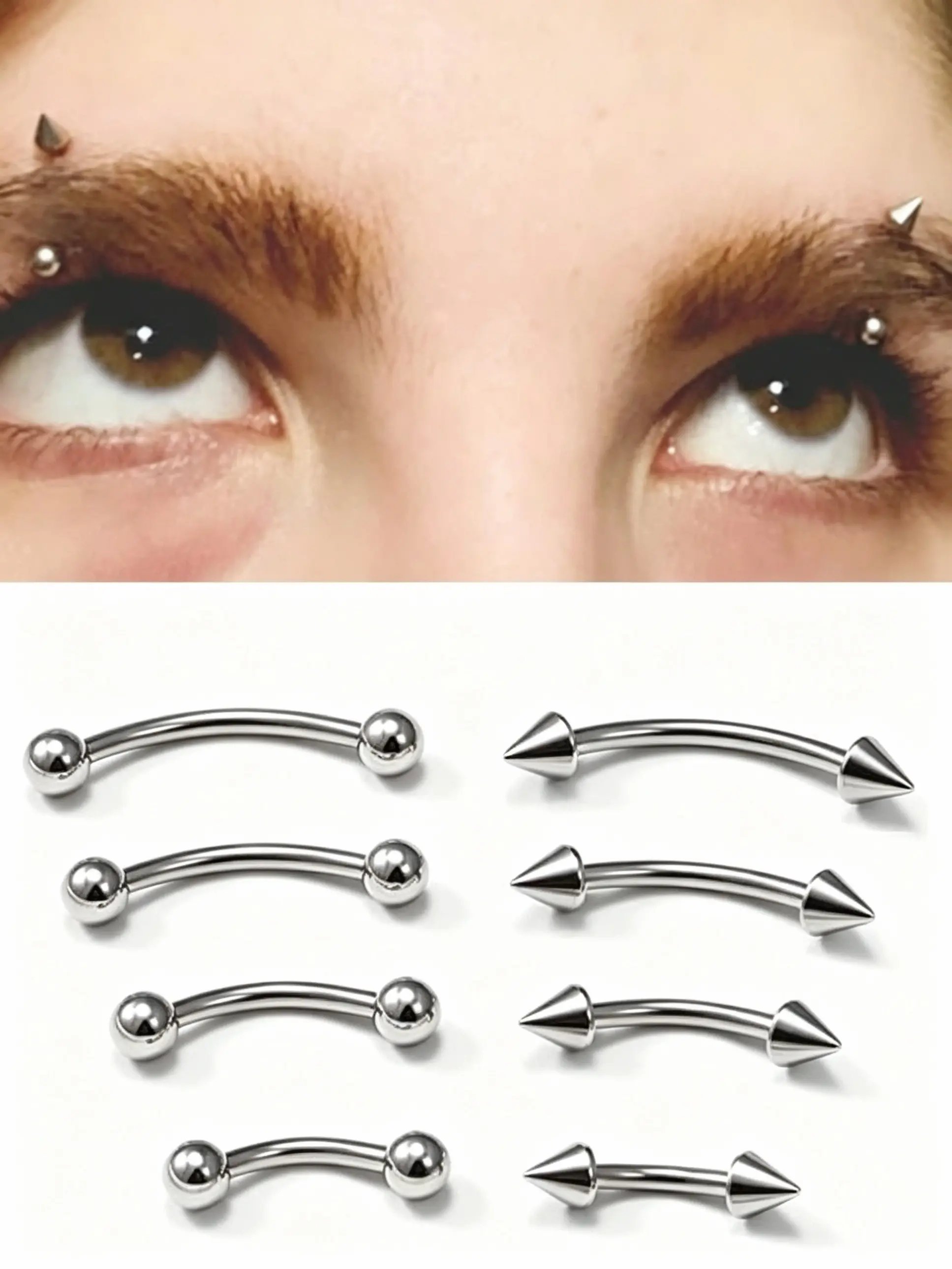 8 Pcs Titanium Eyebrow Piercing Jewelry, Body Piercing Jewelry, G23 Arc Barbell, Vertical Lip Ring, Ear Hook, Navel Ring, Unisex, 16g 6mm/8mm/10mm/12mm, Party & Daily Wear, Birthday Gift