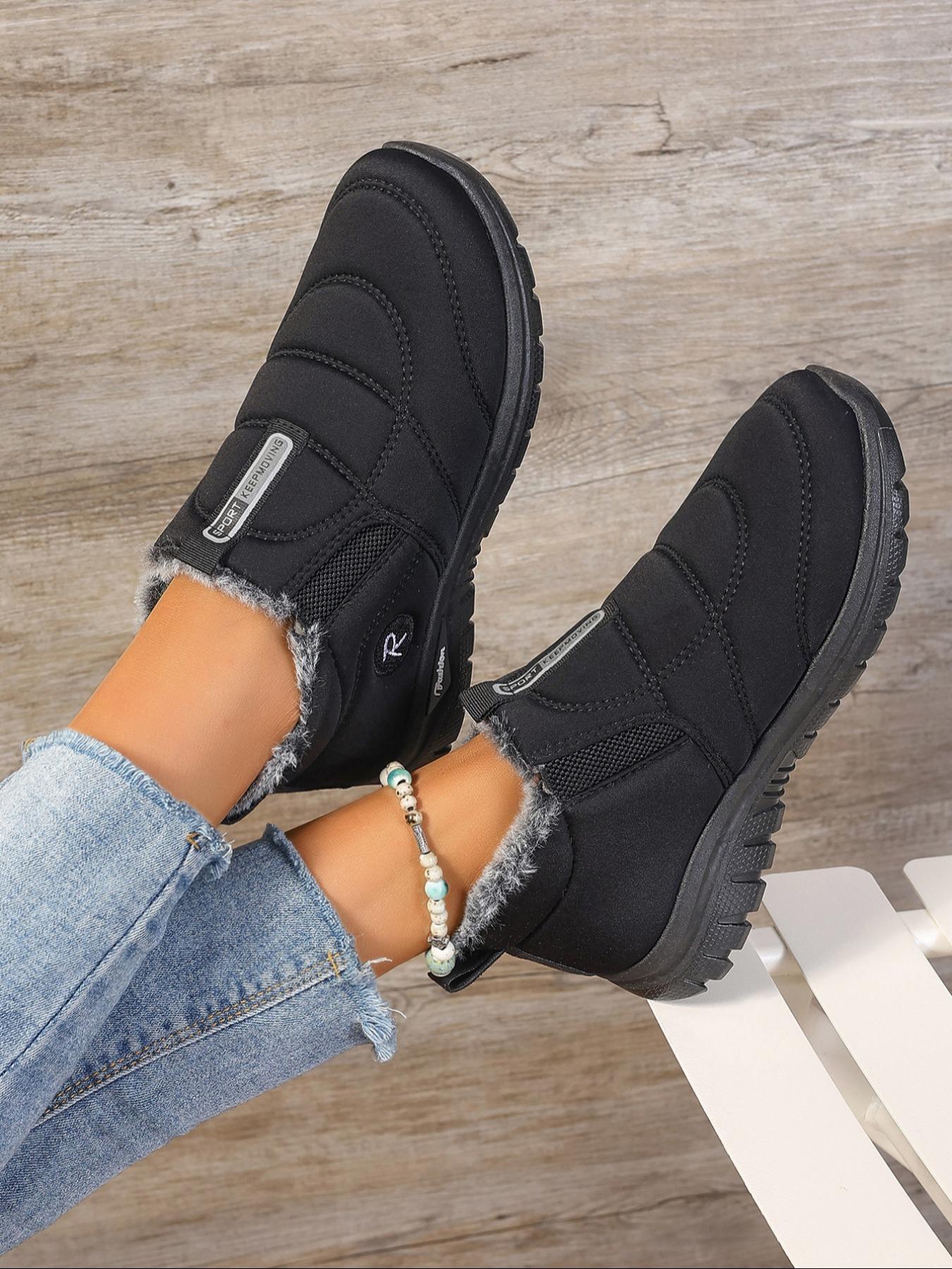 Women's Solid Color Plush Lining Snow Boots, Winter Booties, Casual Comfortable Warm Ankle Boots for Fall & Winter, Non-slip Sneakers for Women & Girls, Furry Boots