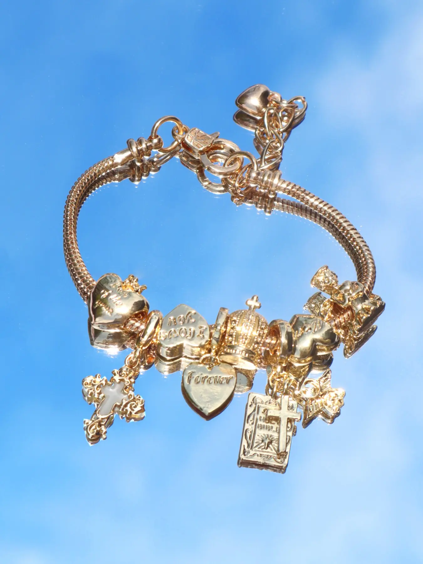 Y2K Charm Bracelet, Cross Charm Bracelet, Vintage Street Fashion Bracelet, Heart Charm Bracelet, Glow-In-The-Dark Bracelet