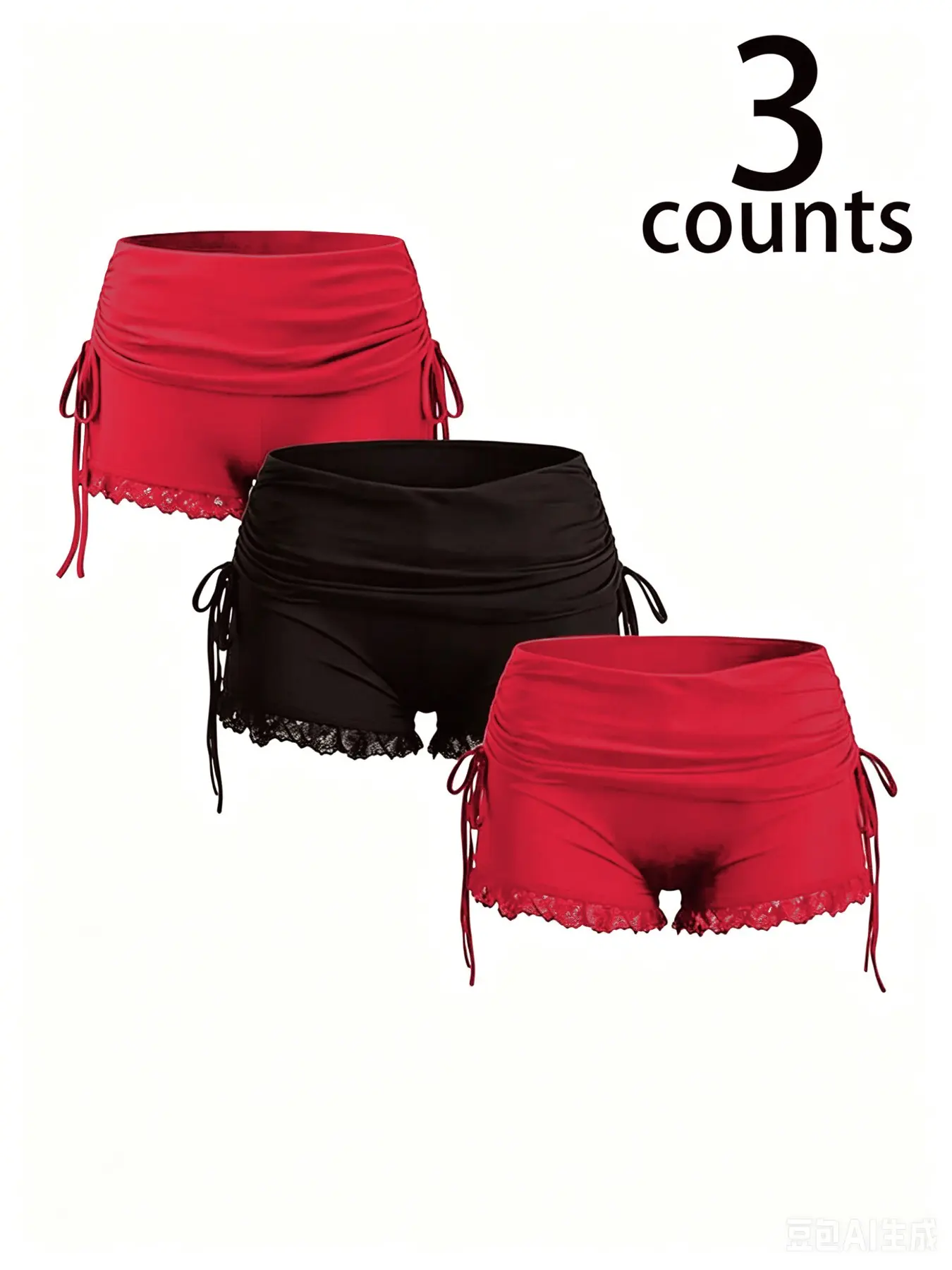Women's Side Drawstring Adjustable Lace Ruffle Shorts, Y2K Ruched Low Rise Mini, Stretchy Slim Fit Micro Shorts, Casual Plain Style, Basic, Bottoms