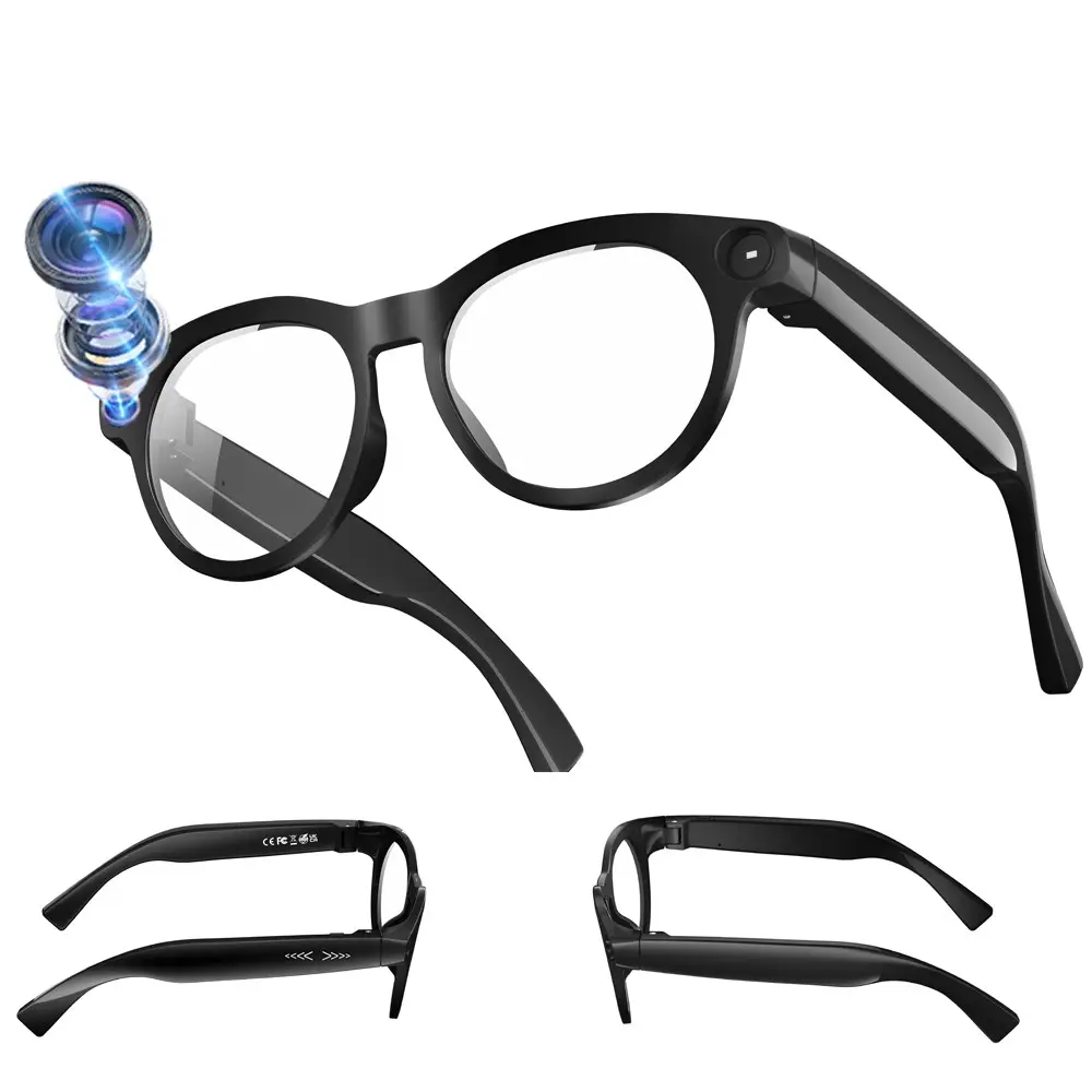 AI Smart Glasses with 8MP Camera, Hands-free Photo Video Shooting , 4GB Memory, AI Real Time Translation, Video Call Translation,Build-in Mic & Speakers, Bluetooth Calling, Music Control , 2 Lenses Total (Transparent +Black)
