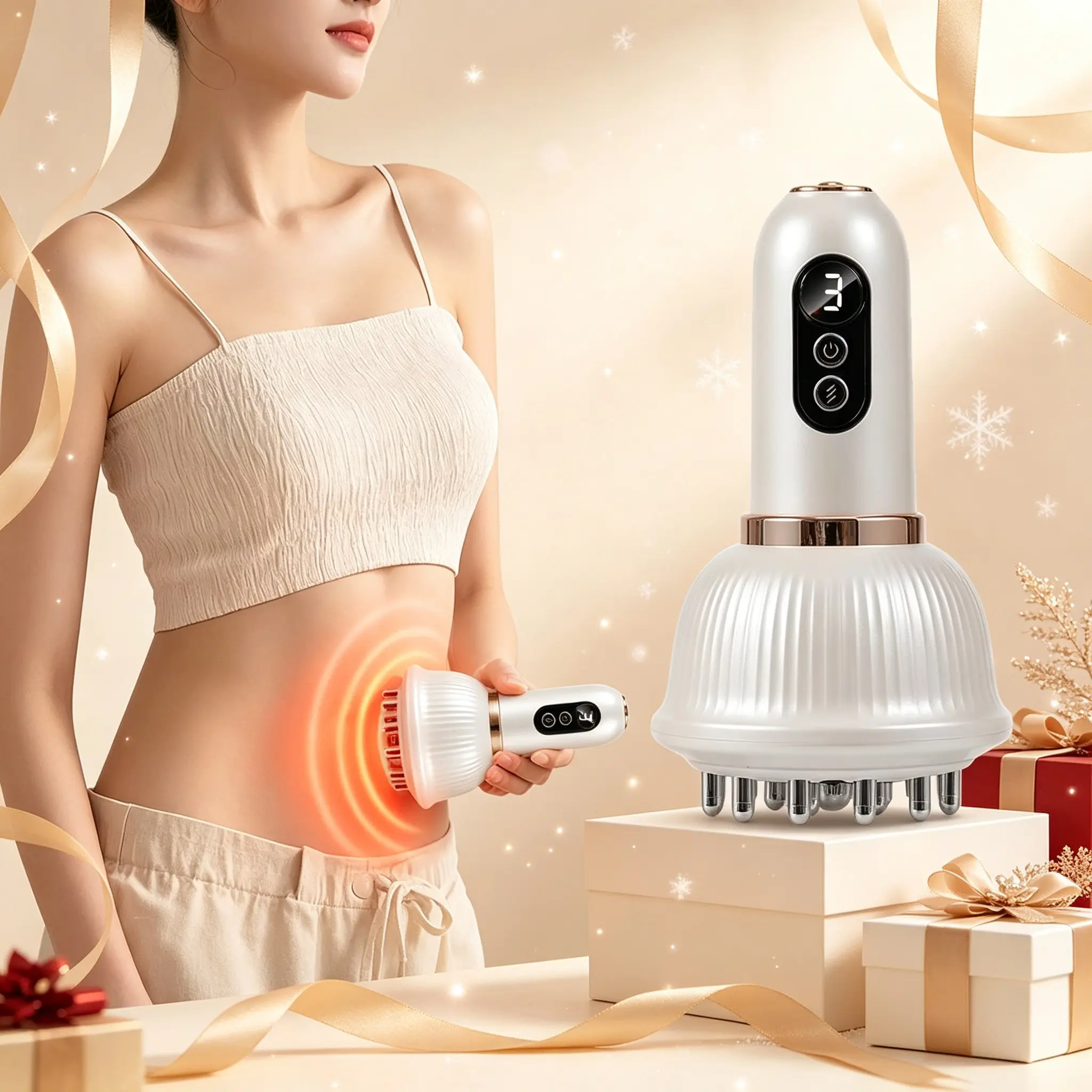 Portable Rechargeable Heated Massage Brush for Women & Men, Lymphatic Detox, Anti-Cellulite Body Sculpting Massager, Relieve Muscle Soreness, Home Body Wellness Instrument, Great Christmas & Thanksgiving Gift