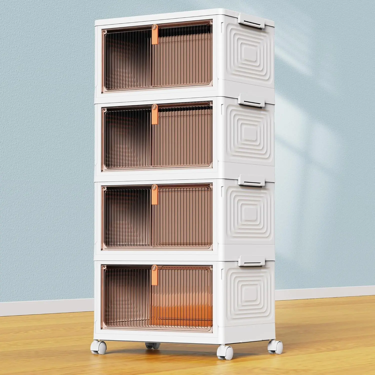 4 Tier Plastic Storage Bins with Lid 23QT, Stackable Storage Bins | Plastic Storage Bins with Wheels, Folding Storage Boxes, Organizers and Storage for Living Room,Office,Dorm