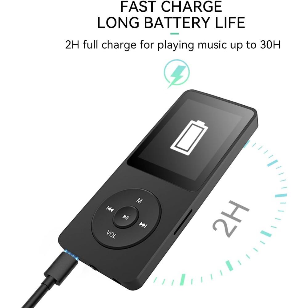 SUNDAY MIRTH MP3 Player with Bluetooth 5.3, 1.8 inch Portable Music Player with Speaker, FM Radio, Voice Recorder, Supports Expanded Up to 128GB(Black, 32GB)