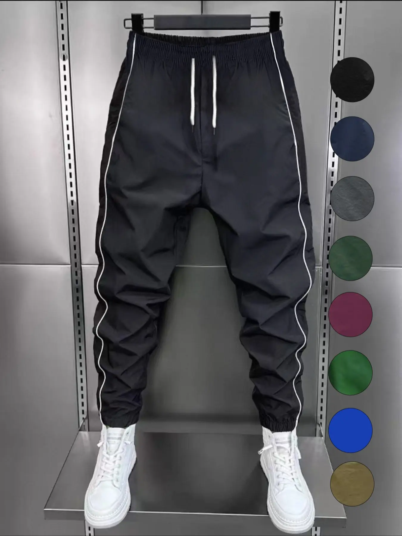 Men's Fashion Casual Jogger Pants, Side Striped Simple Style, Waist Drawstring Elastic Hem, Sports Jogging Pants for Exercise & Daily Wear, Athleisure Casual Bottoms