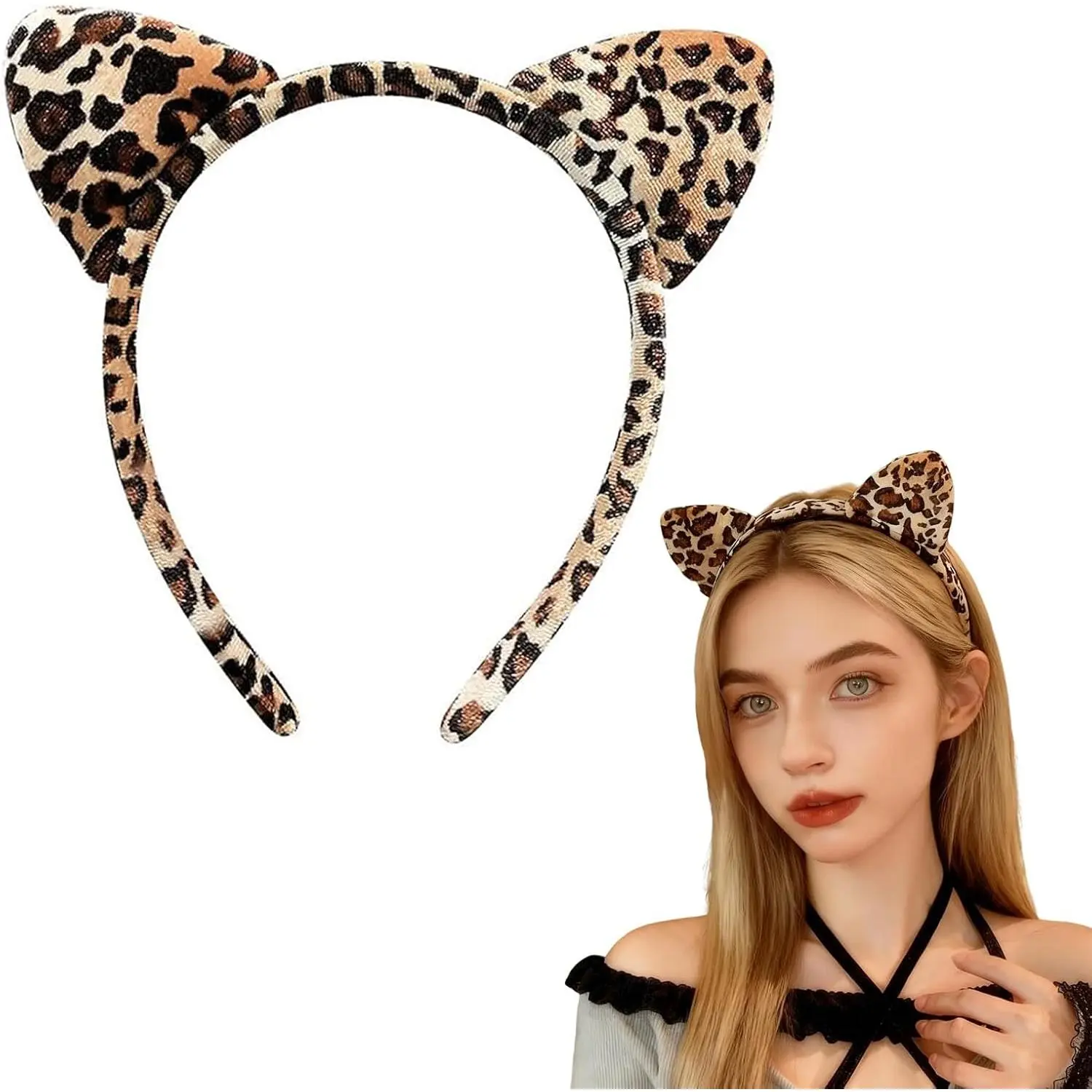 Cute Leopard  Ear Headband for Women, Ear Hairbands for Halloween Party Costume Accessories