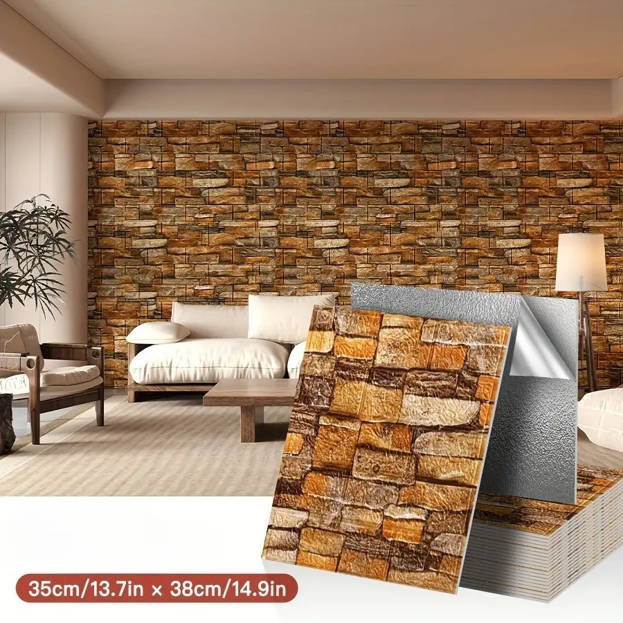 60pcs Decorative Foam Wall Stickers, 3D Texture Brick Design, Self-Adhesive, Cuttable, Ideal for Bedroom, Living Room, Kitchen, Bathroom, Stick On Wallpaper