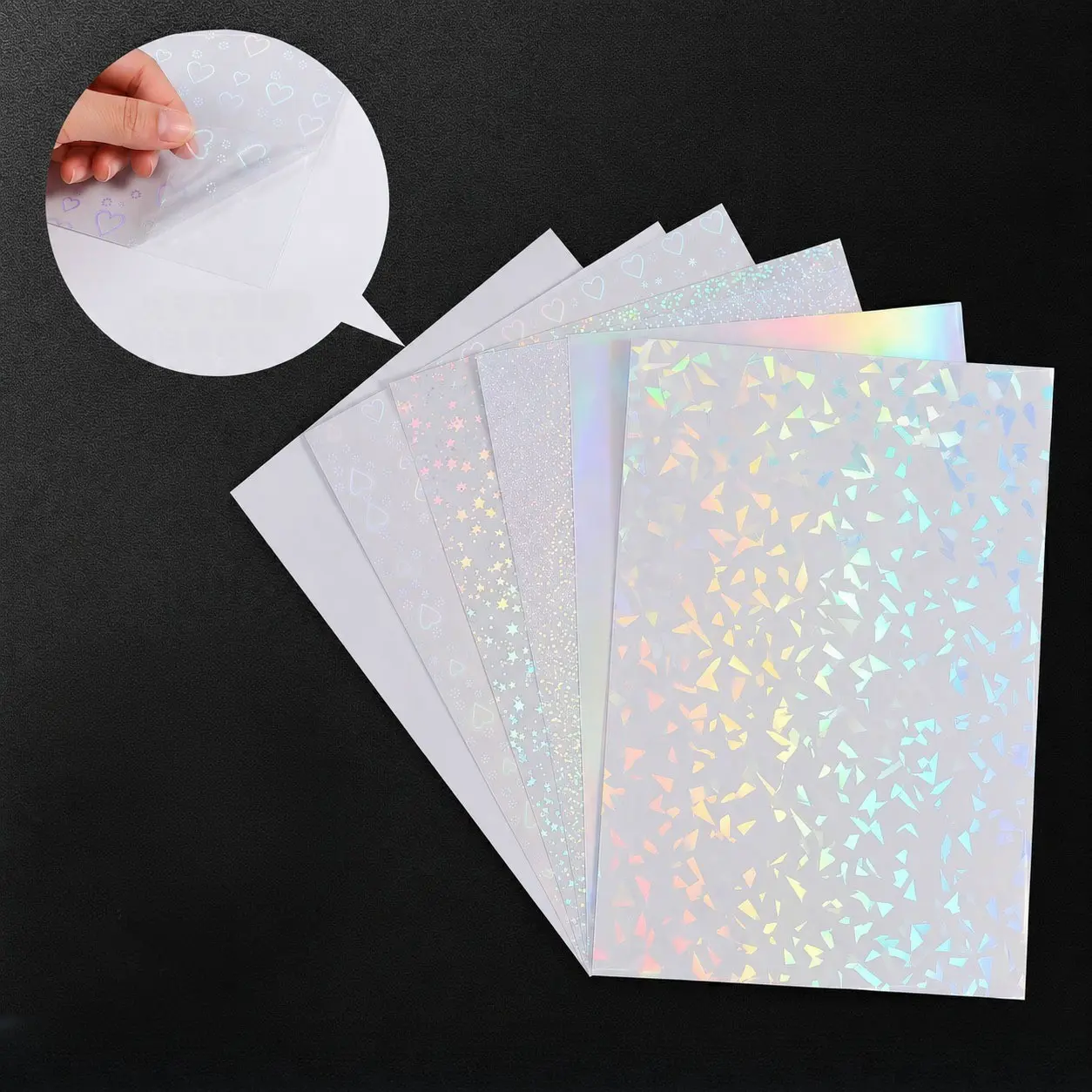 30 Sheets A4 Holographic Cold Lamination Film, Self-Adhesive Waterproof Transparent Stickers, Office Paper, Photos, Cards, Crafts, Sticker Decal